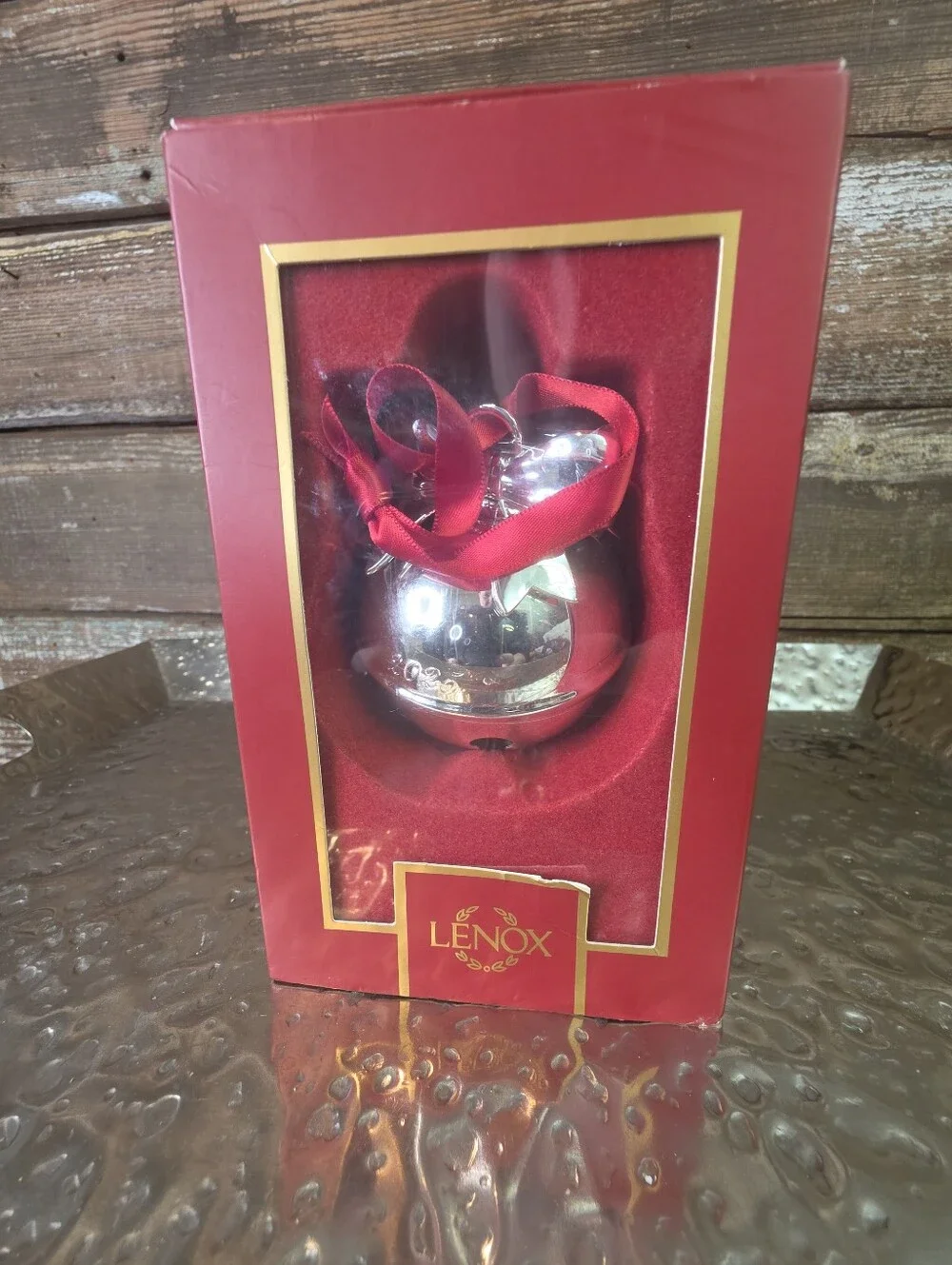 Lenox 2025 Silver Bell Christmas Ornament Red Ribbon Boxed Keepsake, NWT